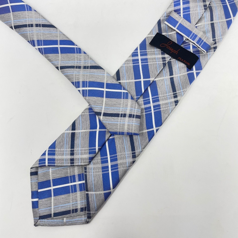 Jos. A. Bank Joseph Mens Blue Grey Plaid 100% Silk Necktie Made in Italy
